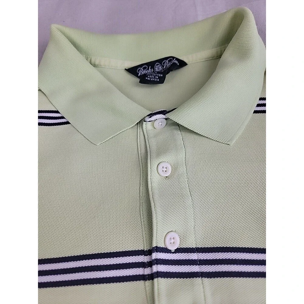 Brooks Brothers Polo Shirt Mens XL Green Striped Performance Knit Cotton‎ Preppy
